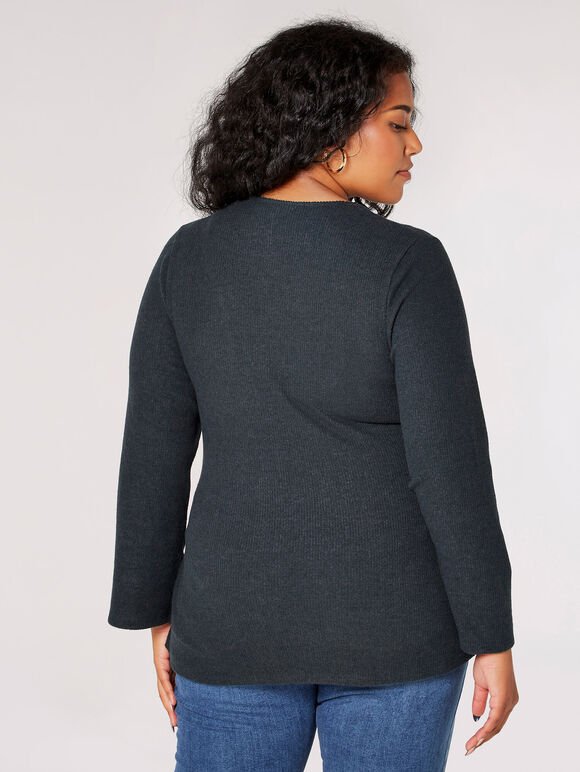 Curve Ribbed Jersey Wrap Top, Green, large
