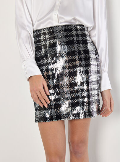 Check Sequin Mini Skirt
