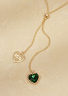 Goldfarbene Herz-Halskette mit grünem Stein, Grün, groß