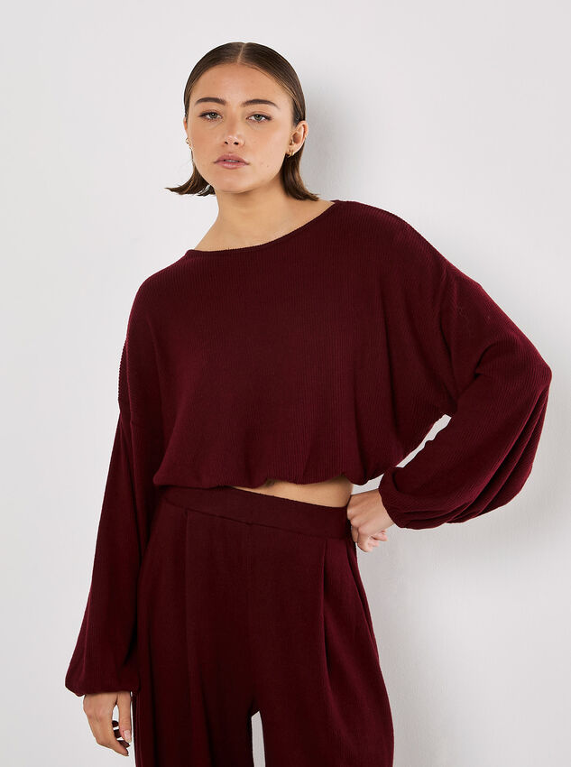 Soft Ribbed Crop Top, Burgundy, large