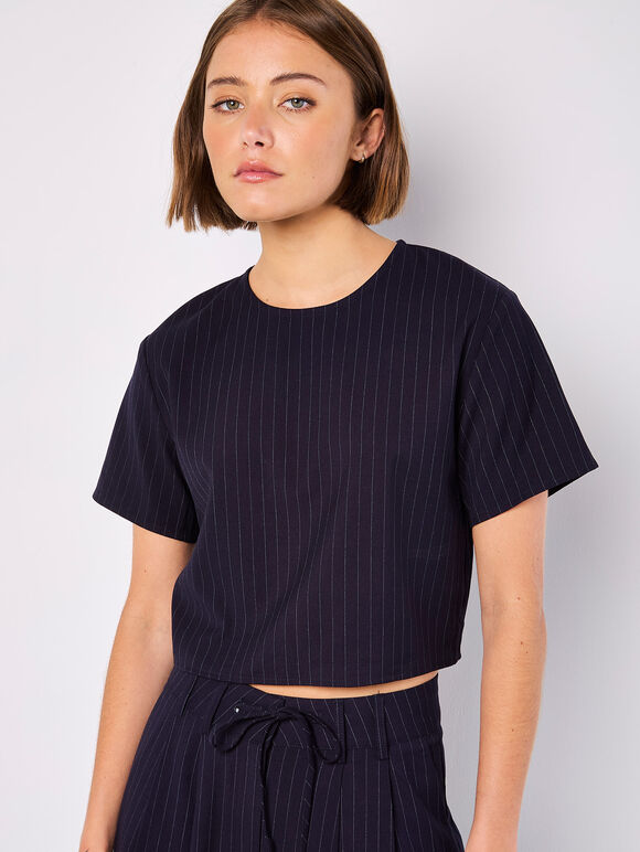 Pinstripe Cropped Top, Navy, large