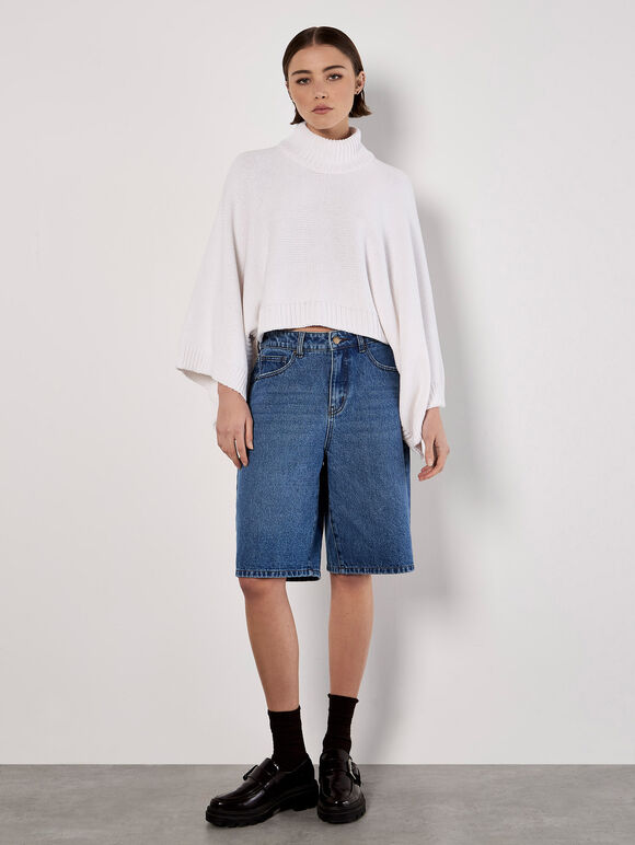 Mock Neck Cape Jumper, White, large