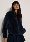 Fleece Cardigan, Navy, large