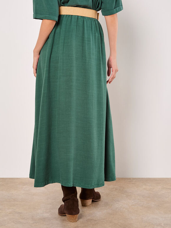 Boho Belted Midi Skirt, Green, large