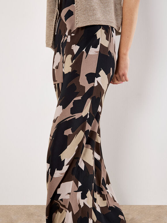Brushstroke Bias Maxi Skirt, Brown, large