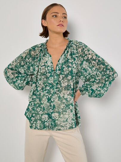 Blurred Floral Chiffon Blouse