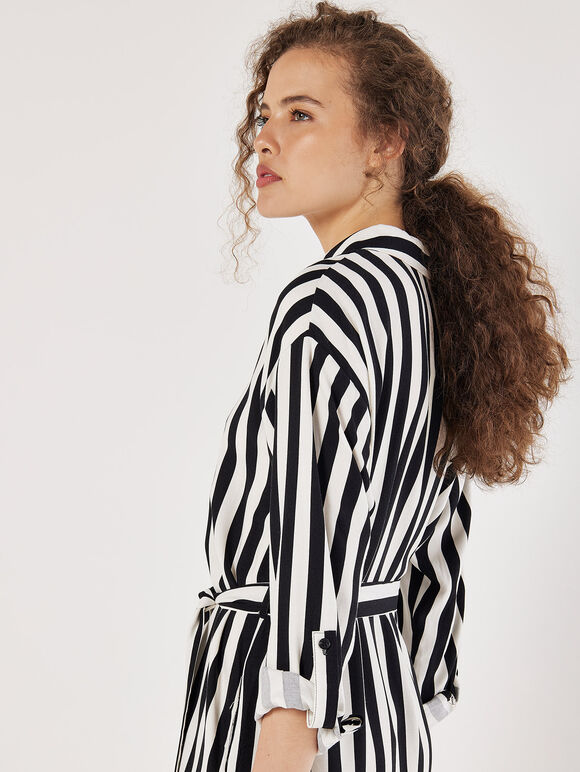 Monochrome Stripe Shirt Midi Dress, Black, large