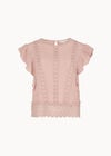 Ruffle Embroidered Cotton Top, Pink, large