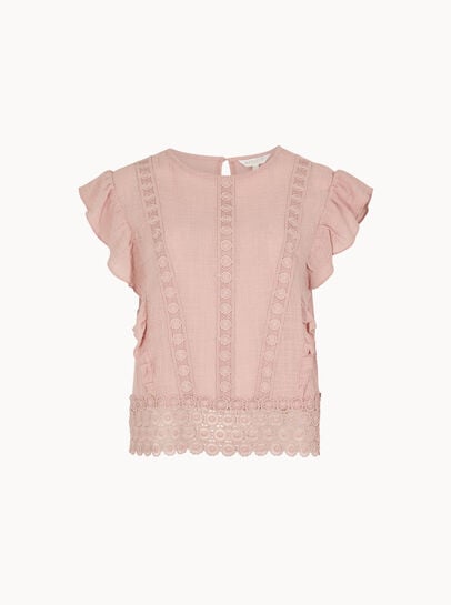 Ruffle Embroidered Cotton Top