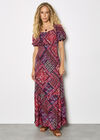 Boho Folk Print Maxi Dress, Purple, large