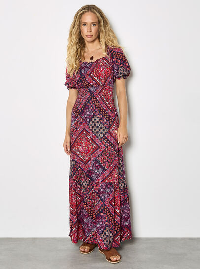 Boho Folk Print Maxi Dress