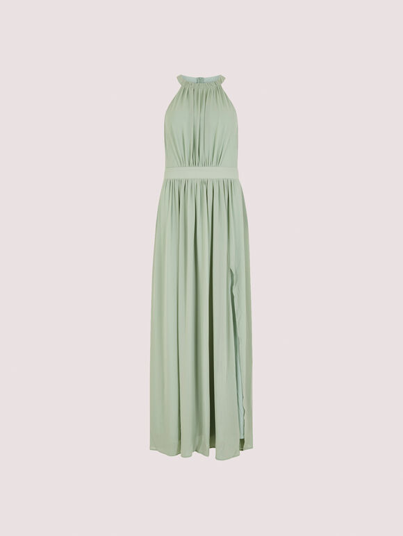 Halter Neck Split Maxi Dress, Mint, large
