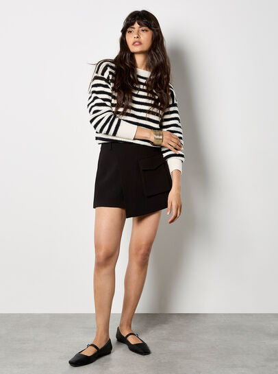 Waffle Knit Stripe Bow Back Jumper