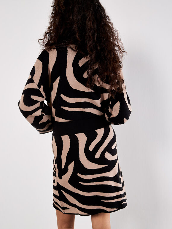 Zebra Knitted A-Line Skirt, Black, large
