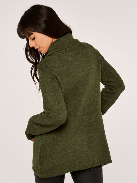 Roll Neck Wrap Jumper, Khaki, large