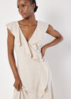 Ruffle Wrap Linen Blend Midi Dress, Cream, large