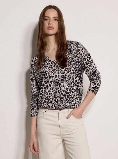 Leopard Print Lightweight Ribbed Jumper