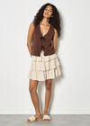 Linen Blend Ruffle Mini Skirt, Stone, large