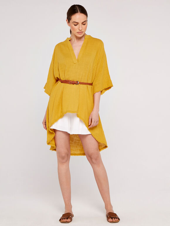 Raw Edge Tunic Top, Mustard, large