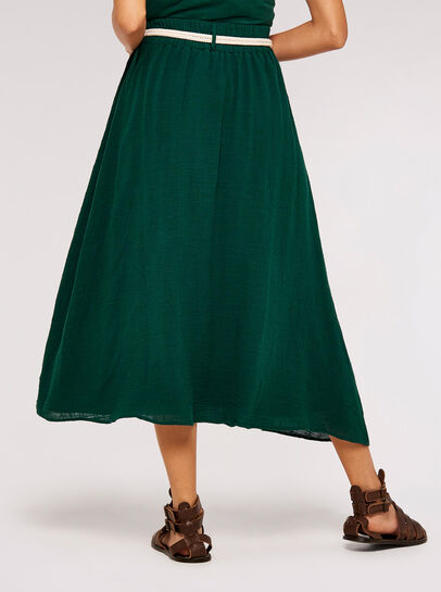 Rope Belt Cotton Midi Skirt