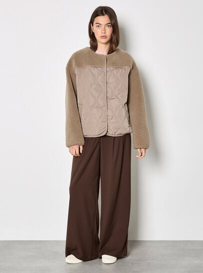 Contrast Borg Quilted Jacket