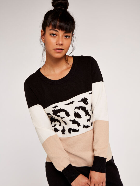 Colour Block Dress, Black, large