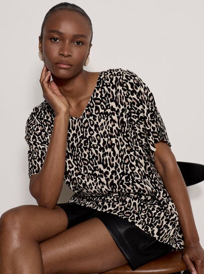Button Back Animal Print Woven T-Shirt