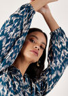 Ikat Tiered Shirt Midi Dress, Teal, large
