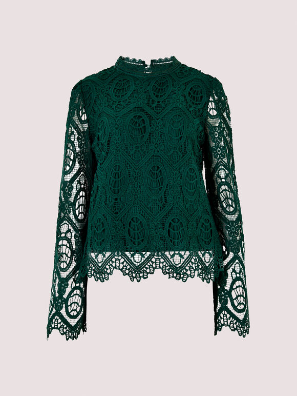 Lace Scallop Top & Shorts- Green, , large
