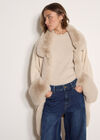 Faux Fur Trimmed Cape, Stone, large