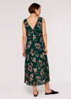 Botanical Pleated Midi Dress, Green, large