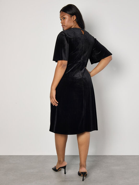 Curve Velvet Fit And Flare Midi Dress, Black, large