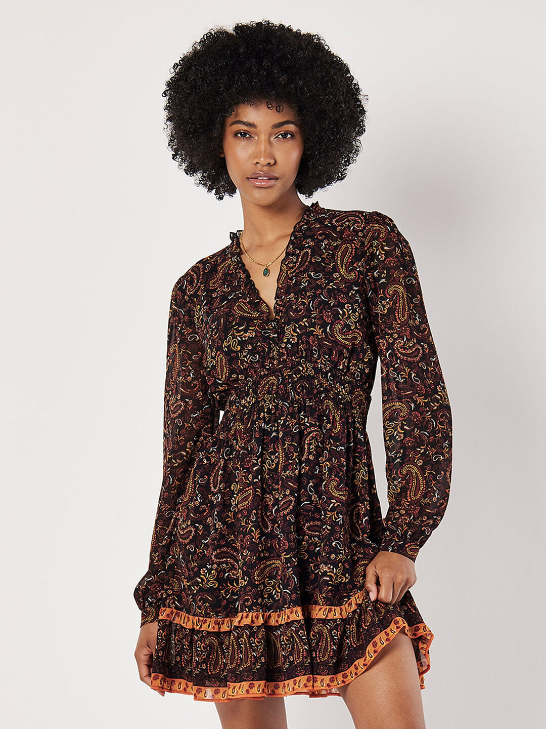 Paisley Ruffle Mini Dress