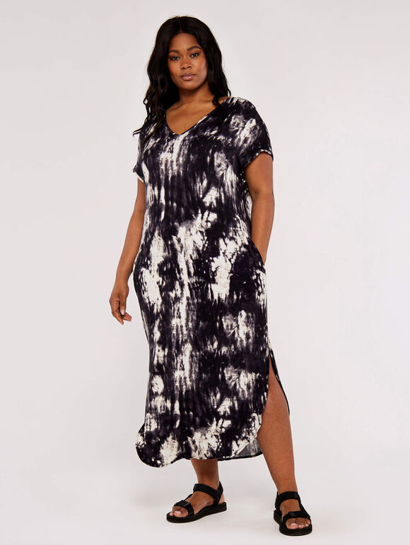 Curve Tie Dye Jersey Dress, Black, large