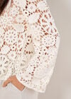 Floral Crochet Bell Sleeve Top, White, large