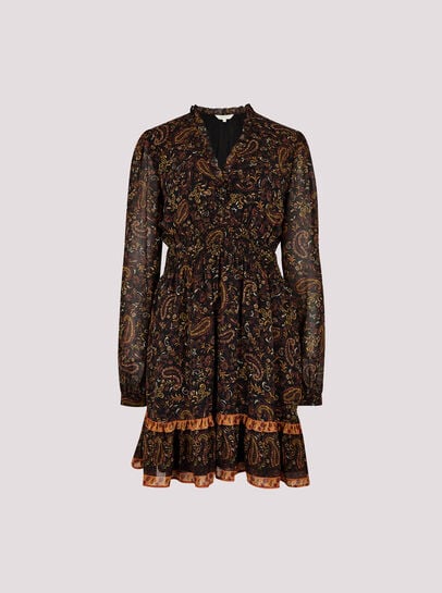 Paisley Ruffle Mini Dress