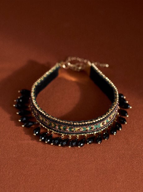 Beaded Stone Choker Necklace