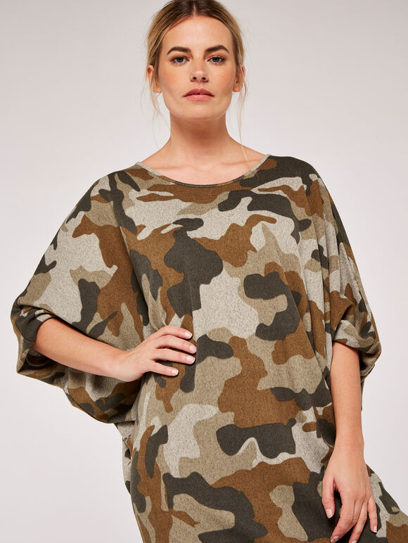 Camouflage Cozy Cocoon Dress, Stone, large