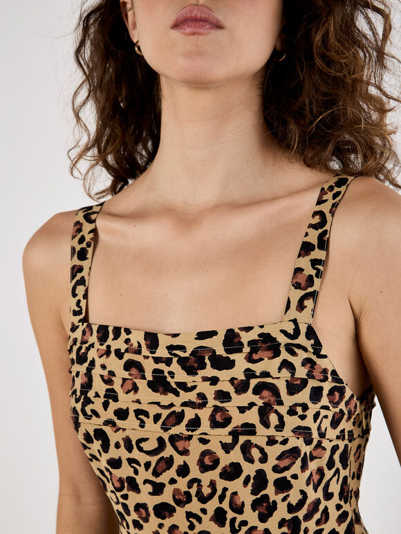 Animal Print Skater Mini Dress, Stone, large