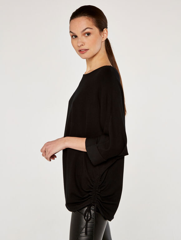 Oversized Drawstring Top, Black, large