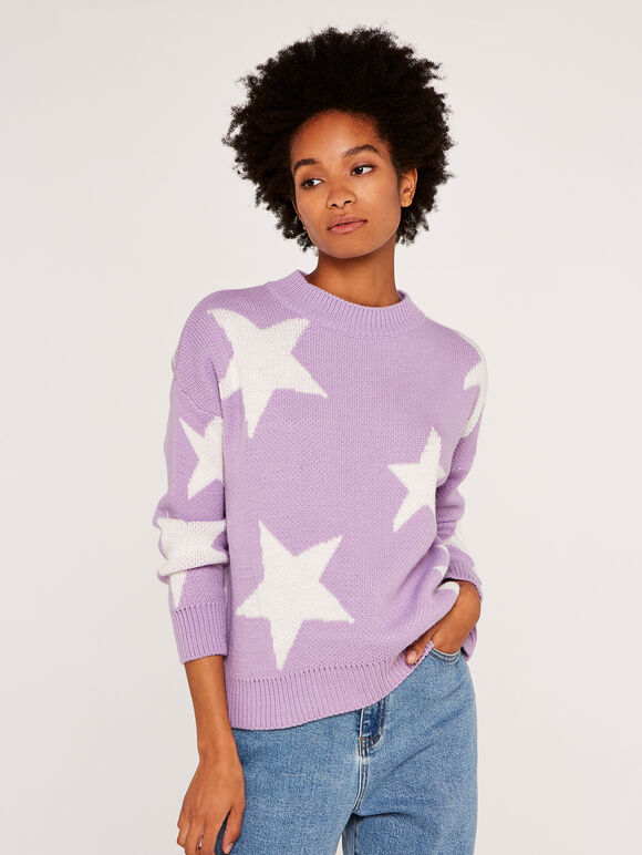 Pull étoiles, lilas, grand