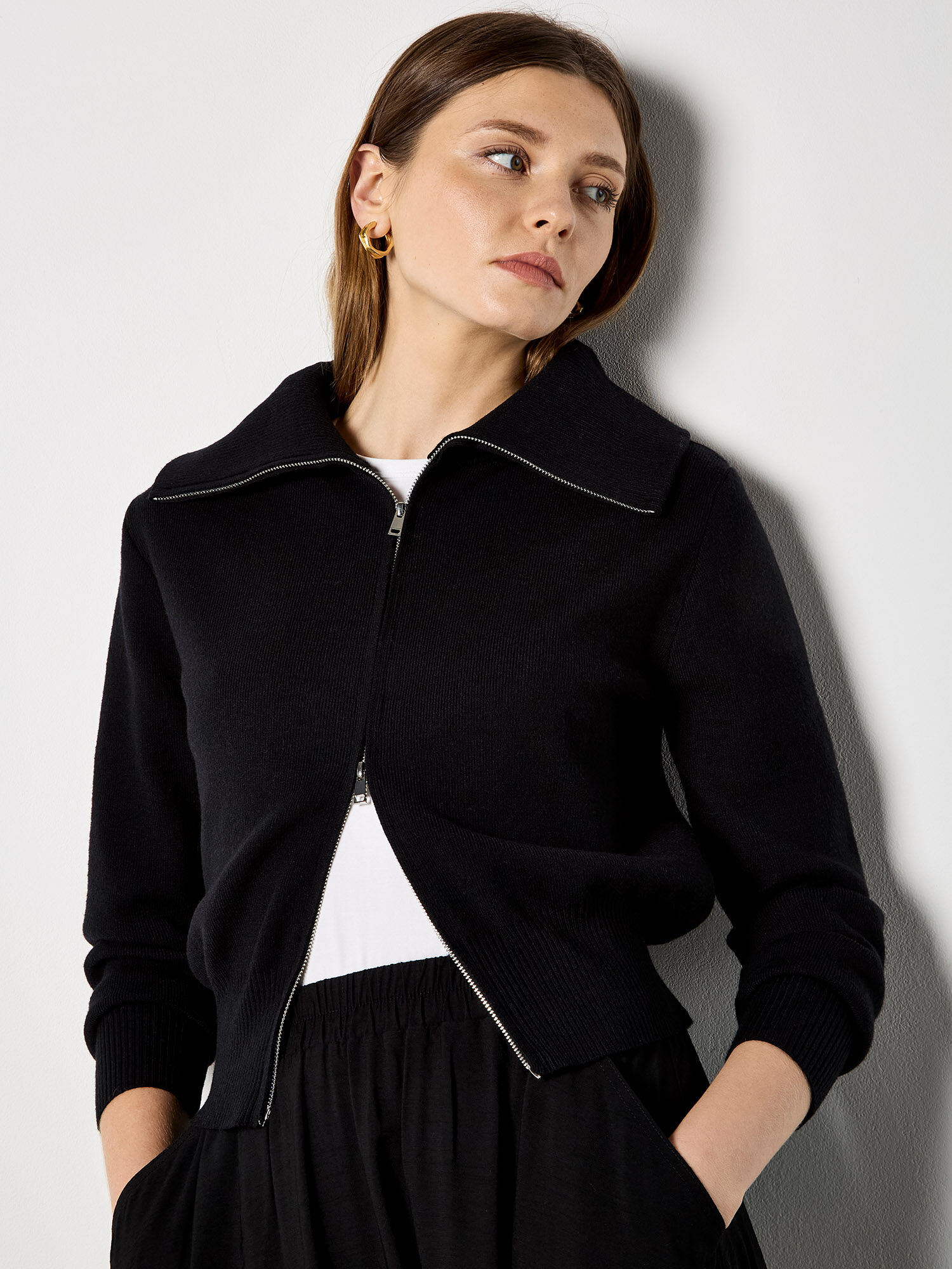 トップス doublet ZIP UP YARN CARDIGAN BLACK Double Zip Ribbed Knit Cardigan | Apricot Clothing
