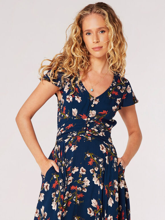 Blossom Bunches Midi Dress, Blue, large