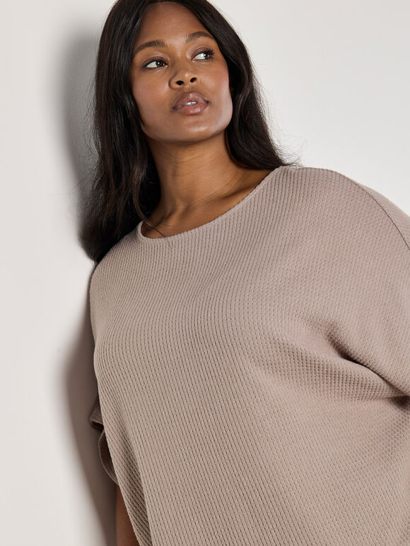 Curve Waffle Knit Top, Stone, large