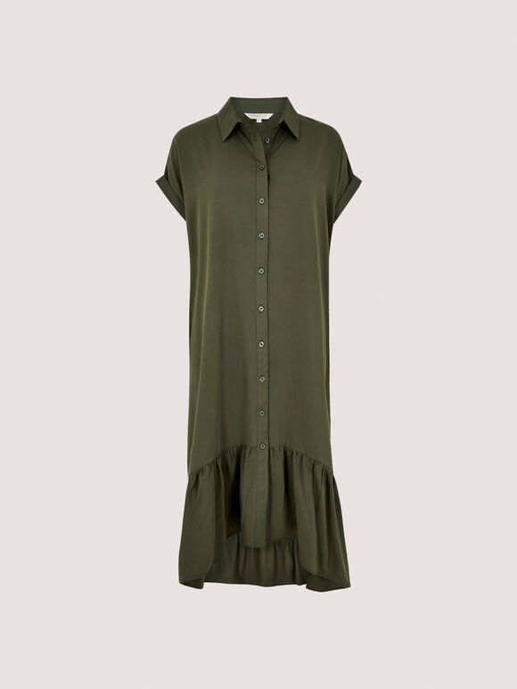 Boxy Tiered Midi Dress, Khaki, large