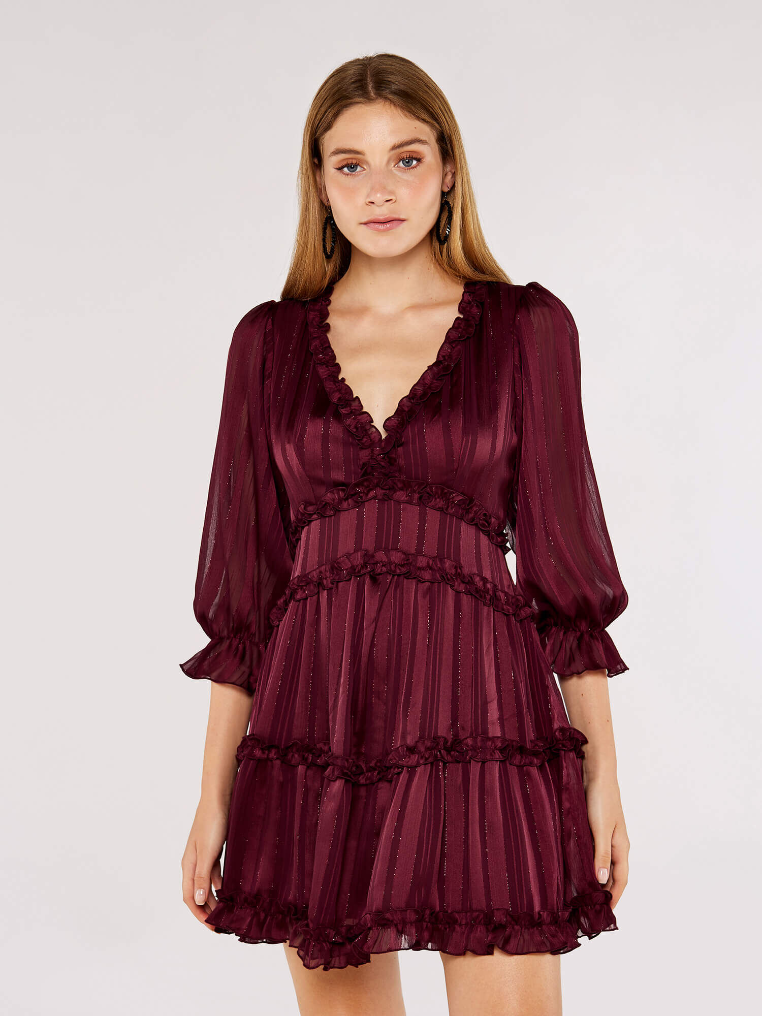 Ruffle collar cloud print mini dress cheap
