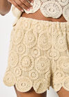 Crochet Circle Cotton Mini Shorts, Stone, large