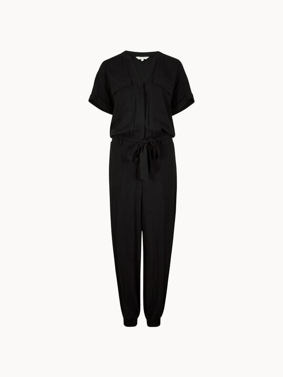 Soft Woven Utility Jumpsuit, Black, large
