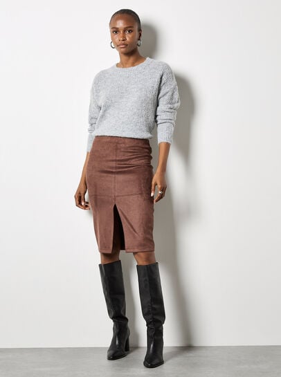 Split Front Suede Pencil Skirt