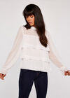 Sheer Dobby Long Sleeve Tiered Top, Cream, large